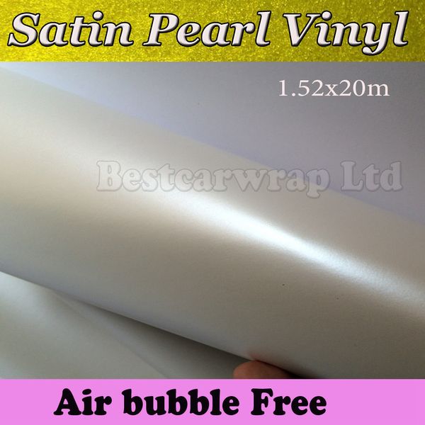 Weiße Perlen-Satin-Matt-Vinylverpackungsfolie, Perlenverpackung, Autoverpackungsfolie mit luftblasenfreien Autoaufklebern, kostenloser Versand, Größe 1,52 x 20 m/Rolle