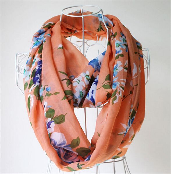 

новое прибытие цветок печати шифон шарфы весна осень женская мода петли круг шарф бесконечности капот шарфы высокое качество k1090, Blue;gray