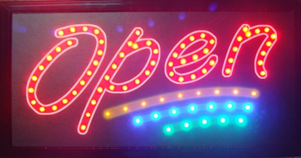 LED Open Sign Bright Flashing Window Hanging Display Neon Light Shop 48x25cm per le imprese Spedizione gratuita