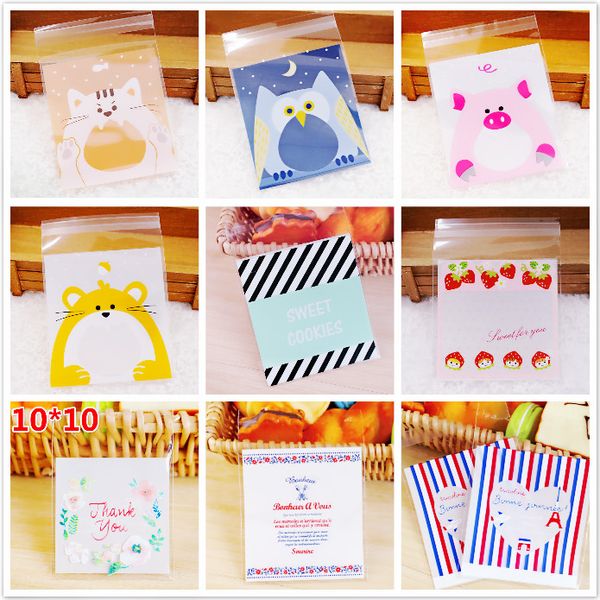 

new 400pcs/lot small accessories cellophane favor mini bags, self seal party gift packaging, thank you cute animals 10x10+3cm envelope