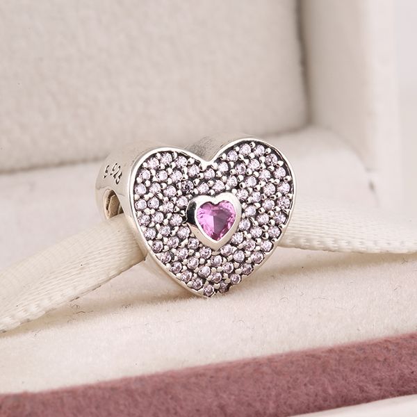 

fits pandora diy charms bracelet 2015 new authentic 925 sterling silver pave pink zircon hearts charms for women jewelry, Bronze;silver
