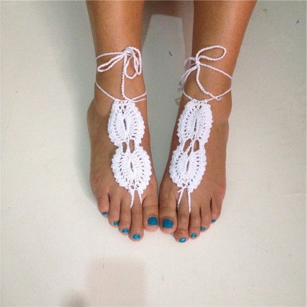 

beach bridal handmade crocheted cotton anklets barefoot sandals wedding nude shoes foot jewelry victorian lace yoga new stylish 10pair, Red;blue