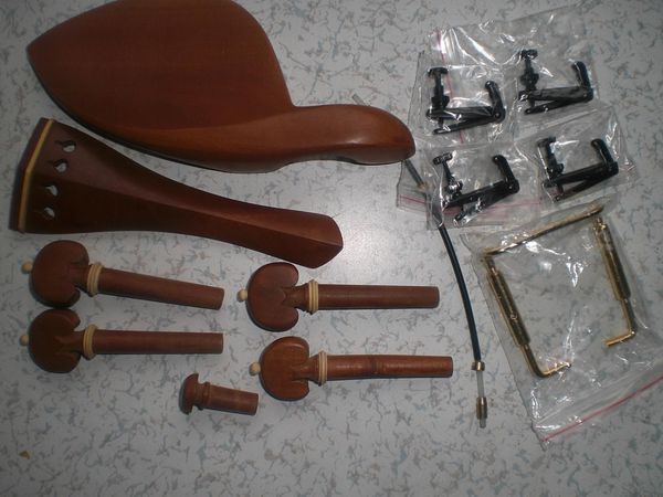 

5 set jujube violin parts 4/4 with fine tuner chin rest clamp and tail guts all in 4/4