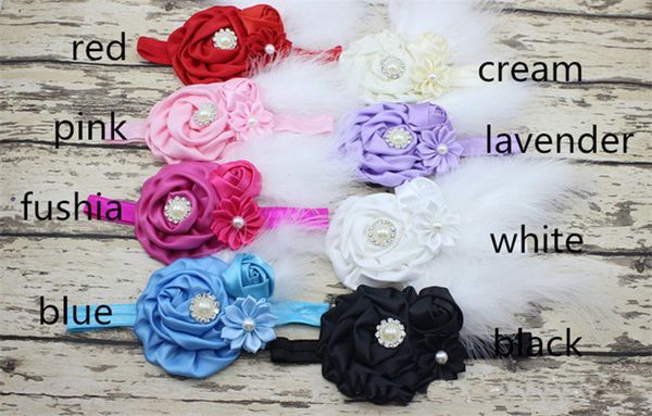 

10pcs new baby rose flower and feather headband for girl hair accessories baptism baby hair band newborn princess p prop ym6123, Slivery;white