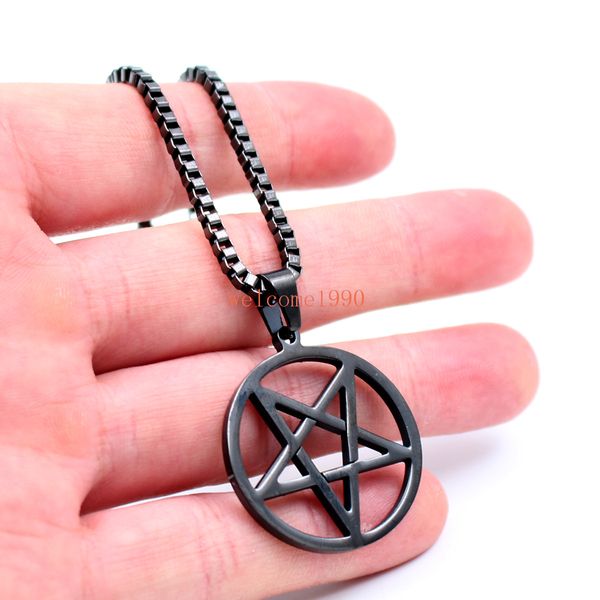

18''-32'' choose 2.4mm black box chain stainless steel cool jewish wicca inverted pentagram religion pendant necklace ch, Silver