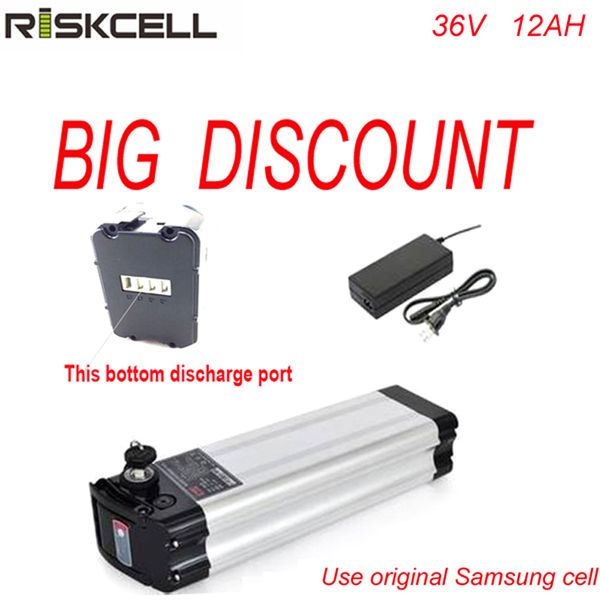

bottom discharge silver fish battery 36v 12ah samsung electric bike battery with aluminum case 36v 500w ebike li-ion battery
