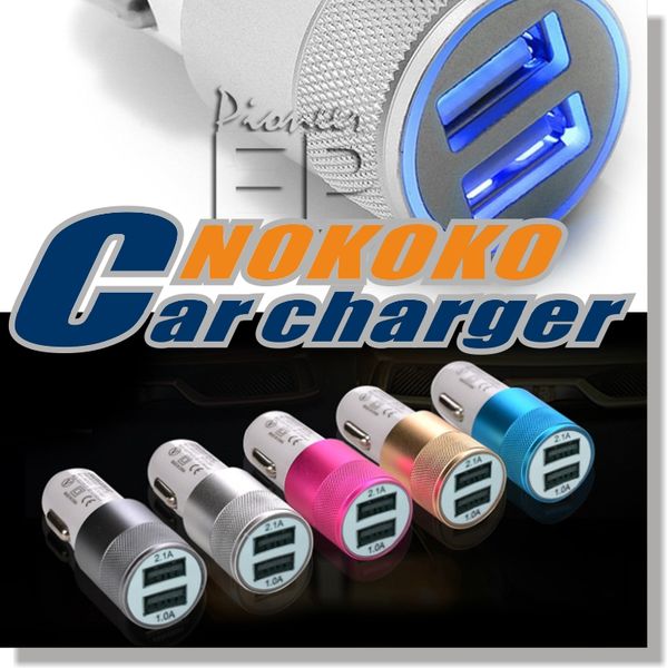 

BRAND NOKOKO Лучший металл двойной порт USB Автомобильное зарядное устройство Универсальный 12 Вольт 1 ~ 2 Amp для Samsung Galaxy Droid Nokia Htc