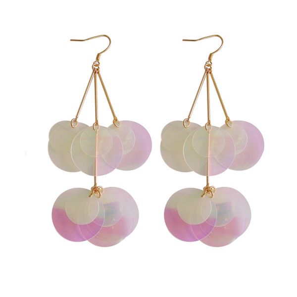 

sequined fashion sequined long earrings temperament simple european and american women's round earrings earrings ear clip-ear clip, Golden