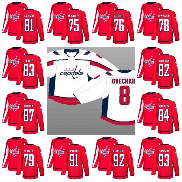 

100th Washington Capitals Youth 2017-2018 Nathan Walker Adam Carlson Robbie Baillargeon Jay Beagle Kristofers Bindulis Hockey Jerseys