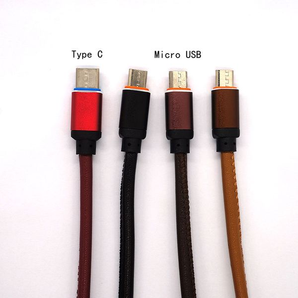 

wholesale 1m aluminium premium pu leather type c cable high speed 2.1a fast charging micro usb sync data charger cable for android