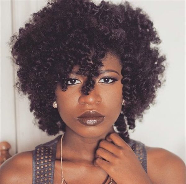 Kısa İnsan Saç Kinky Kıvırcık Tam Dantel Peruk Afrika Amerikan Bob Tarzı Afro Ön Peruk Siyah Kadınlar Için Diva1