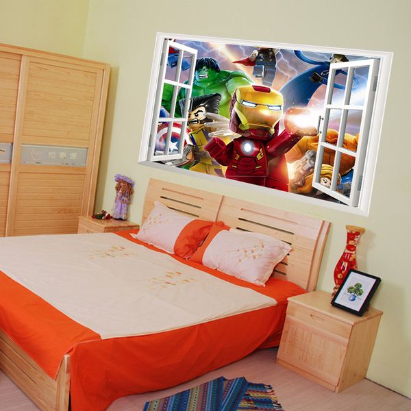 Game Le Go Iron Man Hulk 3d Window View Wall Sticker Kids Room Decor Mural Decal Damask Wall Decals Decal Art From Heshengping 3 64 Dhgate Com