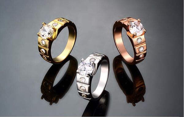 

2015 new noble k gold plating gentleman circular facet zircon fashion personality men ring gold/rose gold/perkin size us8 us9 us10 10pcs, Golden;silver