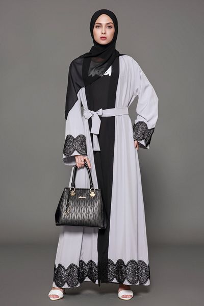 

muslim women patchwork lace abaya dress s-5xl islamic women plus size lace open abaya for sale, Red
