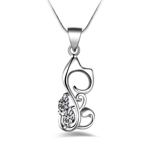 

fashion 925 silver cat with white diamond jewelry 925 silver necklace valentine's day holiday gifts 1687
