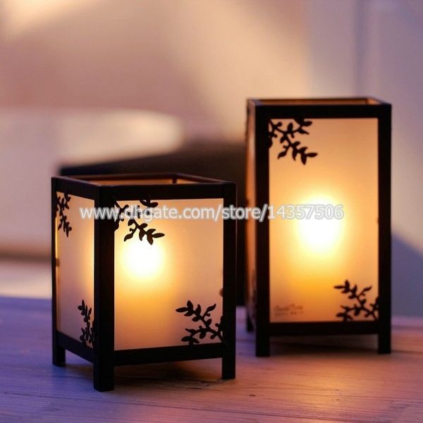 

decoration asian garden candle holder japanese shoji stained glass lantern w/ metal leaves sketch wedding centerpiece small large