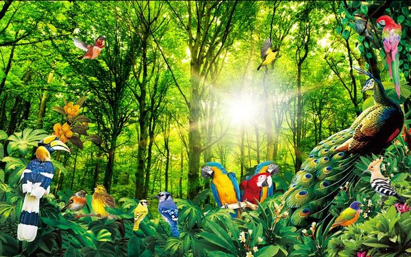 

sun forest fantasy natural bird figure parrot tv background wall wall papers home decor