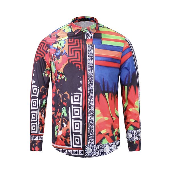 

Newest Casual Shirts Medusa 2017 Autumn winter Men's Harajuku gold chain Dog Rose print Fashion Retro floral tops Men long sleeve shirts