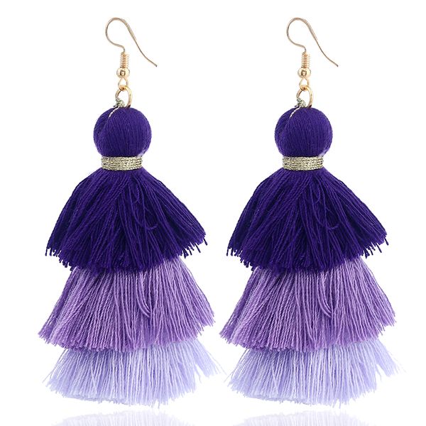 

Mulit color long ta el earring for women tatement jewelry 3 layered fringe drop earring big fa hion handmade dangle earring