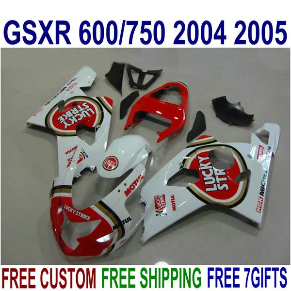 Jogo de carenagem ABS para SUZUKI GSX-R600 GSX-R750 04 05 vermelho branco Jogo de carenagem para carroçaria LUCKY STRIKE K4 GSXR 600 750 2004 2005 FG69