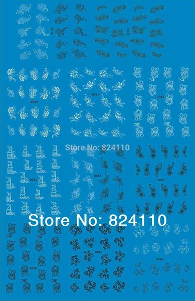 

только белый и черный цвет d серии белый и черный вода ногтей наклейки одна модель 5шт по крайней мере 1 лот, Black