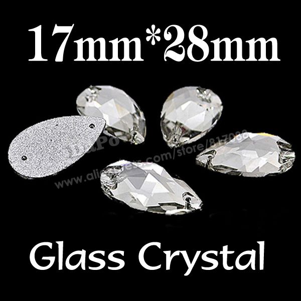 

wholesale-sell like cakes 60pcs 17x28mm pear drop crystal clear sew on glass rhinestones teardrop shape dress making sf0124, Black