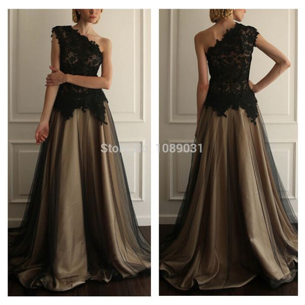 

2014 evening dress special occasion dress lace appliques bride gown ball prom party dress elegant one shoulder formal dress, Black;red