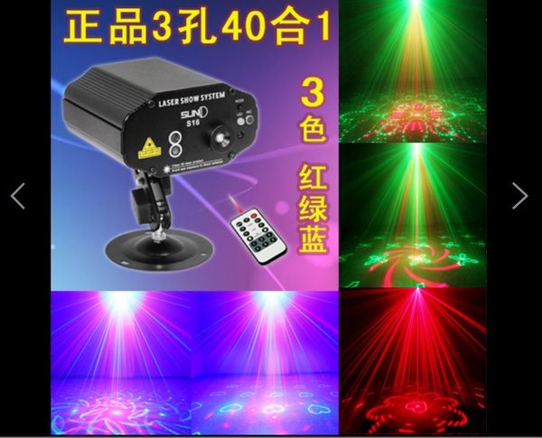 

new special offer auto strobe blue suny remote control 3 hole 40 in 1 laser stage lights flash acoustic bar ktv radium shoots the light