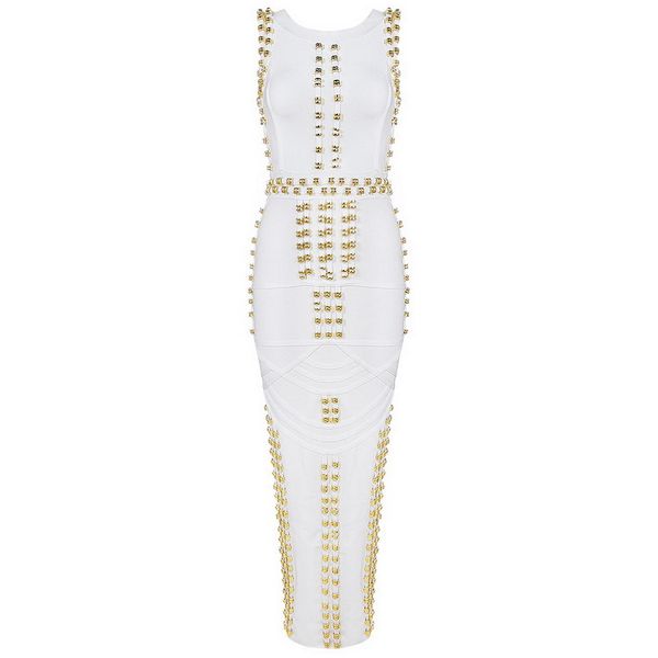 

wholesale- new arrival white sleeveless studded beaded long maxi rayon bandage dress celebrity dress kim kardashian dress, Black;gray
