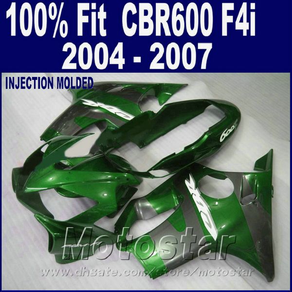 100% Kit de carenagens de moldagem por injeção para as carenagens HONDA CBR 600 F4i 2004 2005 2006 2007 bodykits verdes cbr600 f4i 04 05 06 07 HSEF