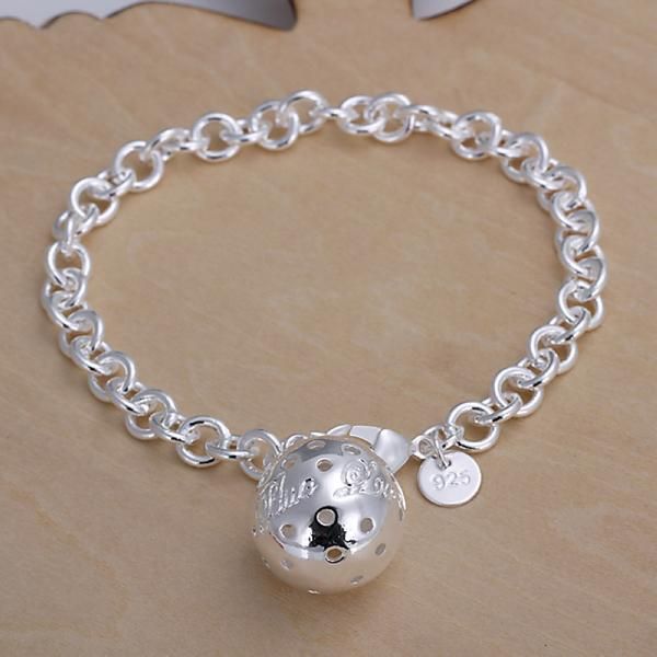 Lady/girl vogue Jewlery placcatura in argento sterling 925 Ciondolo di fascino Bracciali a sfera vuota Bracciale con fibbia di gamberetti 10 pz / lotto H043