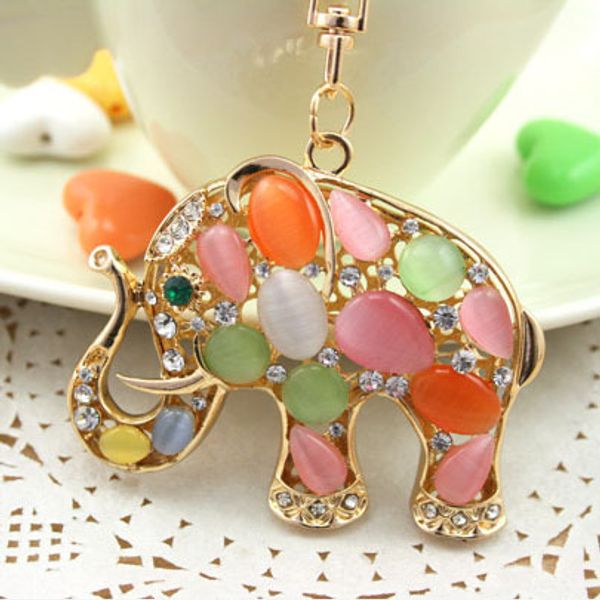 

luxury opal elephant key chains for woman keyring,purse/handbag charms,gift ,real gold plated alloy keyring,ing, Slivery;golden