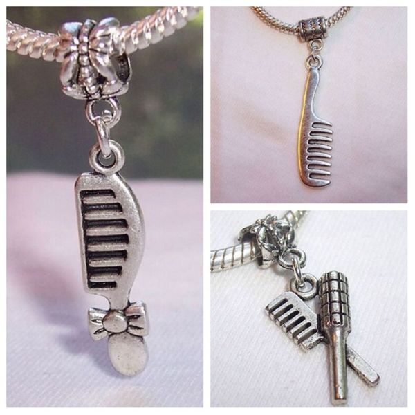 

90pcs antique silver comb dangle big hole beads fit charm bracelet jewelry diy 3- style, Bronze;silver