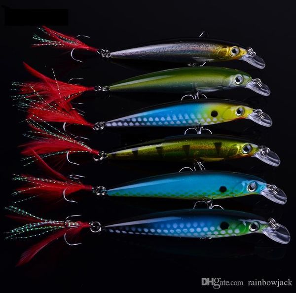 

4# high-carbon steel hooks with feather 11cm 14g 6colors plastic wobbler swimbaits fishing lure with retail box