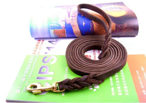 

30pcs/lot braided handmade genuine leather copper hook dog leash pet training leash walking lead for medium large dogs