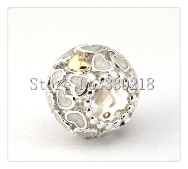 

pandora openwork heart charm 925 sterling silver loose beads for thread bracelet christmas jewelry authentic quality, Bronze;silver