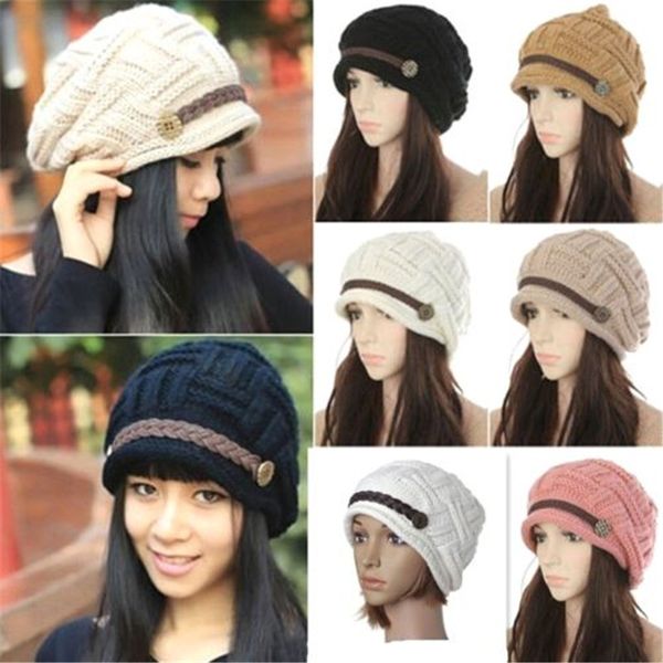 

wholesale-fd3085 new women's winter braided winter warm baggy beanie knit crochet ski hat cap, Blue;gray