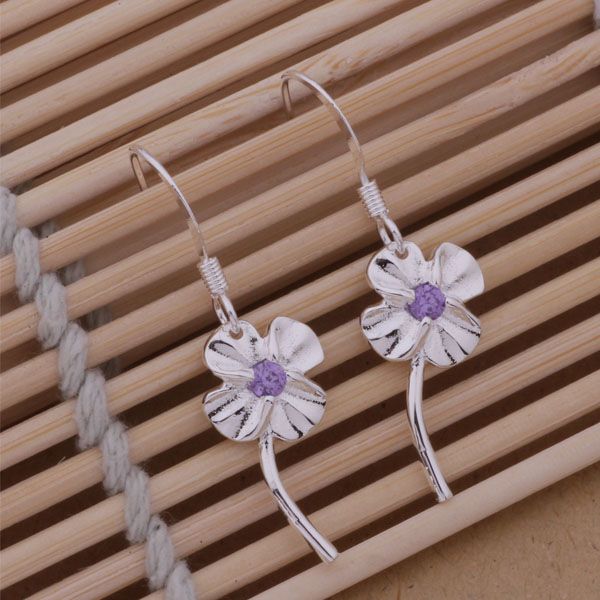 

fashion (jewelry manufacturer) 40 pcs a lot with dangle purple blue white crystal clover earrings 925 sterling silver jewelry