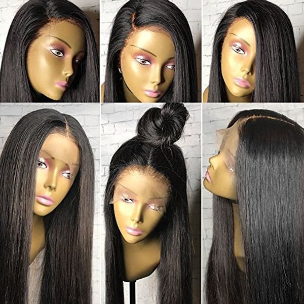 

360 full lace wig silky straight laces front human hair peruvian virgin hd frontal wigs 130% density pre plucked natural hairline diva1, Black;brown