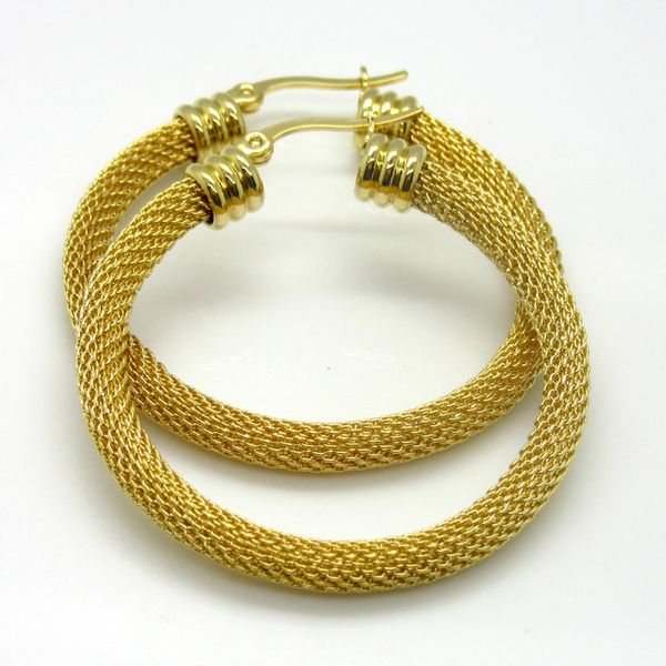 

new arrival fashion style 30mm/40mm/50mm gold plated stainless steel twist wire mesh round hoop earrings gift for women, Golden;silver