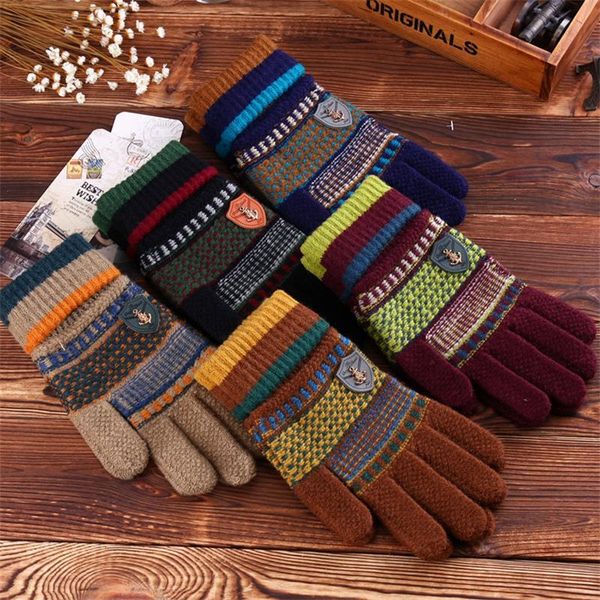 

wholesale-fashion retro women men knitting gloves full finger chunky warm winter gloves fleece inside hand warm knit gloves for winter, Blue;gray