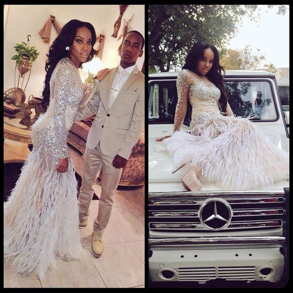 

мода вечерние платья 2019 новый черный девушка vestidos de fiesta русалка страусовые перья blingbling стразы бисером иллюзия конкурс платья, Black;red