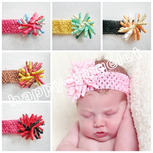 

baby christening waffle crochet headband corker bows flowers hair clip barrettes girl korker hair bands woven headbands 50pcs pd011, Slivery;white