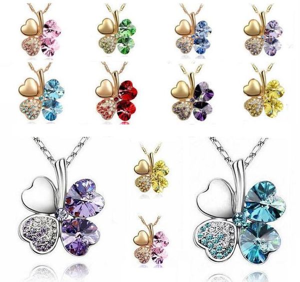 

12pcs 925 sterling necklaces lucky four leaf clover pendant necklace lovers gift decorations 5 colors wholesale, Silver