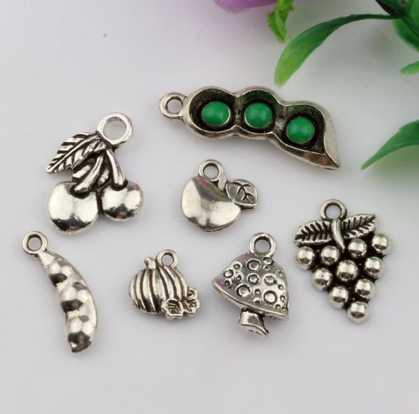 

Hot Sales ! 140PCS Antique Silver Zinc Alloy Mixed Pods Apple Grapes Etc Charms Pendants DIY Jewelry