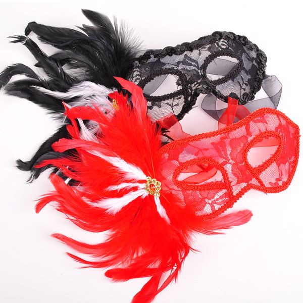 

rhinestone feather black/red women mask masquerade cosplay venice princess mask beauty halloween performance decoration 10pcs/lot sd438
