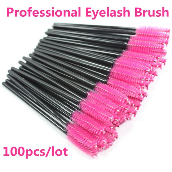 

wholesale-new 100pcs/lot pink synthetic fiber one-off disposable eyelash brush mascara applicator wand eyelash brush make up tools