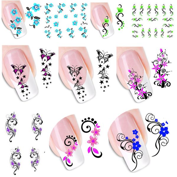 

wholesale-50pcs new 2d nail stickers temporary tattoos water transfer beauty long flower bows foil nail decals nail tools xf1422-1469, Black