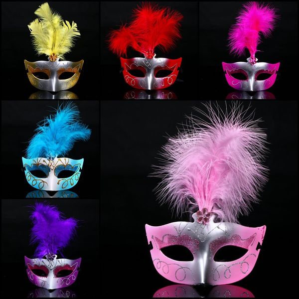 

Halloween Color Feather Beauty Mask Hallowmas Venetian PVC Princess Bauta Mask Masquerade Party Dancing Costume Decoration 20pcs/lot SD396