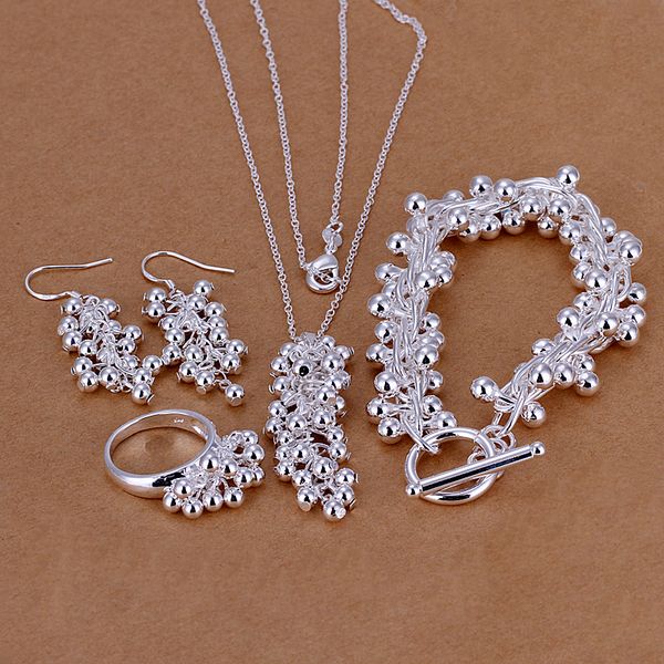 

high grade 925 sterling silver grape set jewelry sets dfmss303 brand new factory direct sale 925 silver necklace bracelet earring ring, Slivery;golden